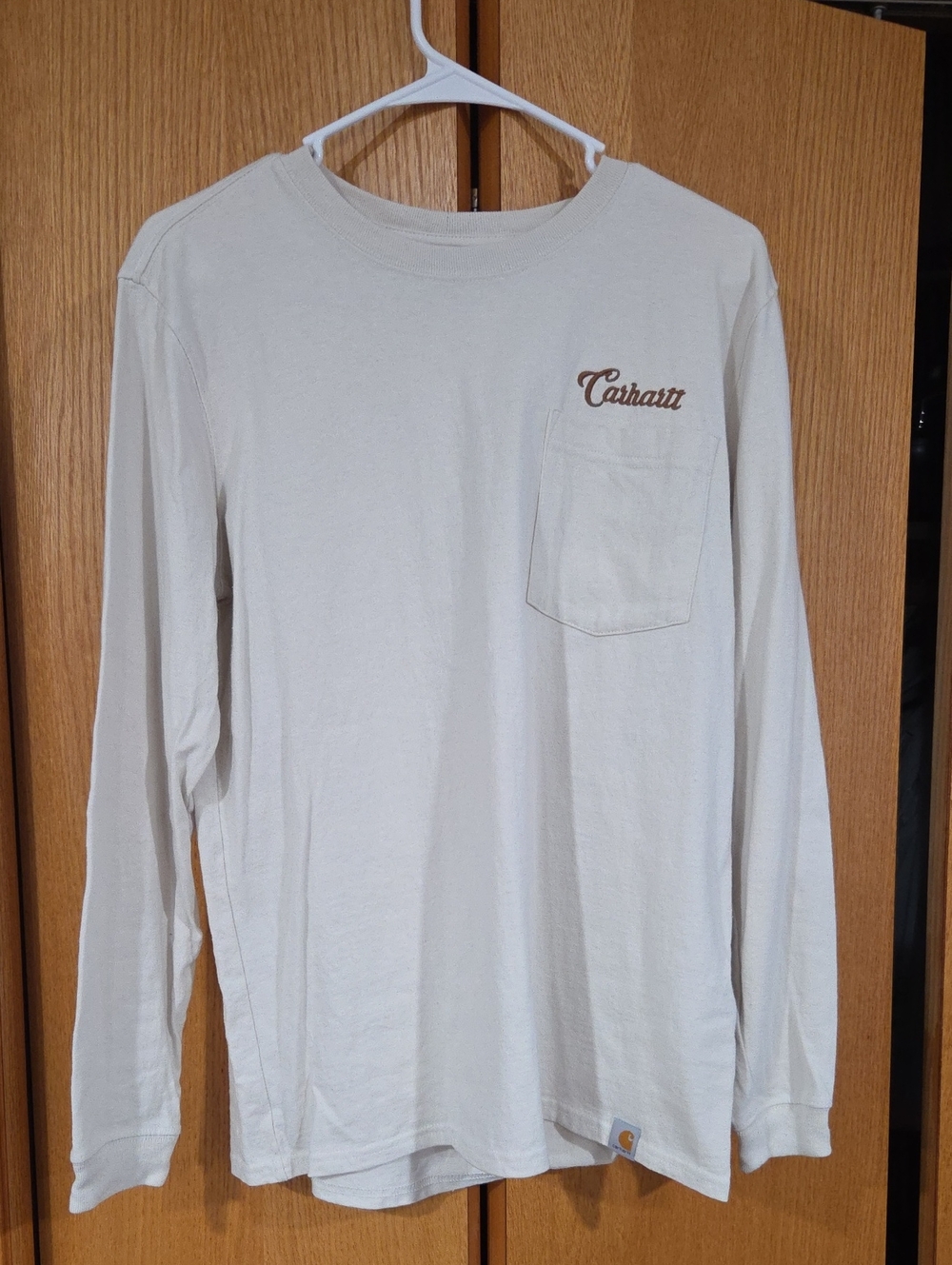 Carhartt Long Sleeve Pocket Tee in Cream with Brown Logo